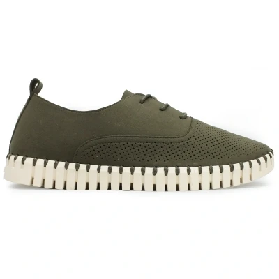 Image of Ilse Jacobsen Tulip 145 Synthetic Textile Men&#039;s Deep Olive Pearled Ivory Loafers Shoes