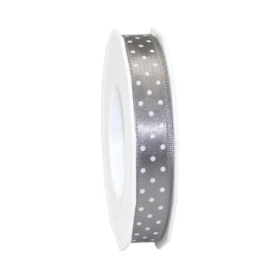 Image of C.E. Pattberg Präsent Mini Dots Printed Satin Ribbon Silver 15 mm width, 20 m length