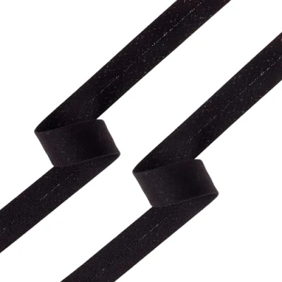 Image of Shelver 1/2 inch 13mm Bias Binding Tape for Sewing, Tape, Single Fold, 100% Cotton, Black and White (Black 10m)