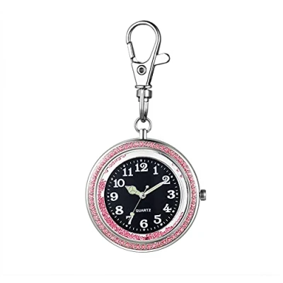 Image of JewelryWe Key Chain Watch Rhinestone Luminous Hands Quartz Pocket FOB Clip on Belt Novelty Ring Watches for Men Women
