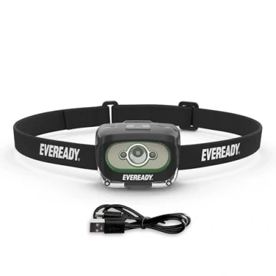 Image of Eveready Rechargeable LED Head Torch, Bright Headlamp, Water Resistant and Shatterproof, Ideal for Work, Camping, Running the Outdoor Lights, USB Charging Cable Included