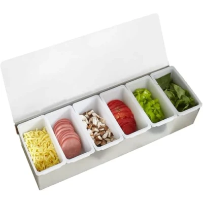 Image of Chabrias Ltd Condiment Dispenser 4/5/6 Compartment Stainless Steel Back Bar Pub Holder, Ideal for Dispensing Cocktail Garnishes &amp; Ingredients (5 Compartment)