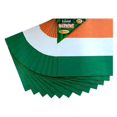 Image of Lizzy 12 x Irish Flag Napkins St Patricks Day Party Tableware Decorations Pack Ireland Themed Paper Serviette 3ply Napkin Saint Paddy&#039;s Theme Birthday Supplies (1)