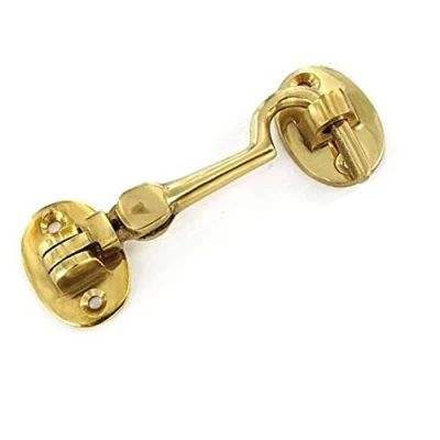 Image of SISI UK® Cabin Hook 100mm Polished Brass Door Handle Store,Gate Latch, Hook, and Eye Gate Eye, Garden Catch