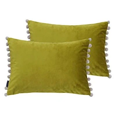 Image of Paoletti Fiesta Twin Pack Feather Filled Cushions, Sage/Beige, 2 Count (Pack of 1)