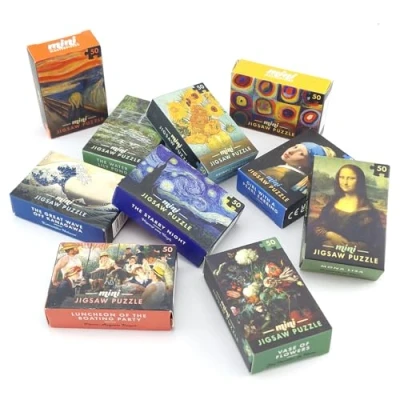 Image of 6 Masterpiece Jigsaw Puzzles 50 Tiny Pieces Various Designs Mini Gift Cracker Filler