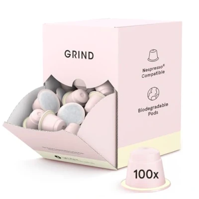 Image of Grind Light Blend Coffee Pods Pack of 100 Capsules Nespresso® Original Machine Compatible Home Compostable Notes Vanilla, Red Apple, Brazil Nuts and Cocoa Powder