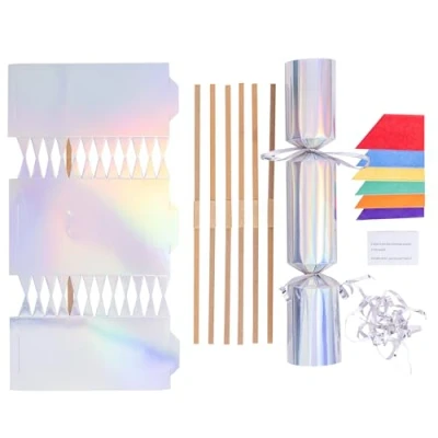 Image of evelay Pack 6 Make Your Own Christmas Crackers Kit Foil DIY Fill Snaps Hats &amp; Jokes (White)