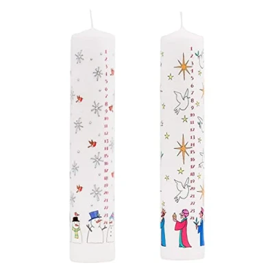 Image of Set of 2 Traditional Countdown to Christmas Advent Candle Snowman and Wise Men Pillar Candles with Numbers Festive