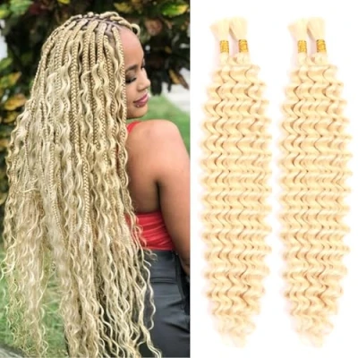 Image of Curly Deep Wave Synthetic Braiding Hair 18 Inch Boho Braids Natural Color Wet And Wavy Braidng Extensions For Black Women (613#, Inch(50g/Bundle x4))