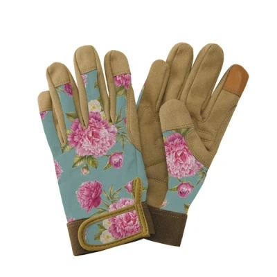 Image of Kent &amp; Stowe Aqua Peony Print Premium Comfort Gloves Ladies Medium