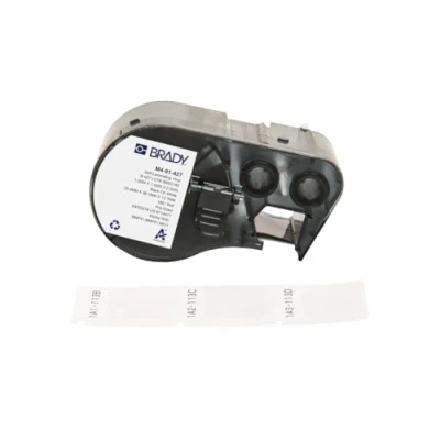 Image of Brady Self Laminating Vinyl Pre Sized Labels for Label Printer BMP41/BMP51/BMP53/M511 180 Adhesive Black on White, Transparent (25,40 mm (W) x 38,10 (H)) M4 91 427