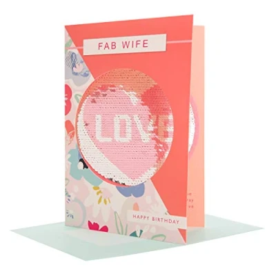 Image of Hallmark Birthday Card for Wife Reversible Sequin Keepsake &amp; Flower Design