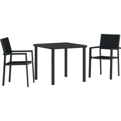 Image of vidaXL 3 Piece Garden Dining Set Black Poly Rattan