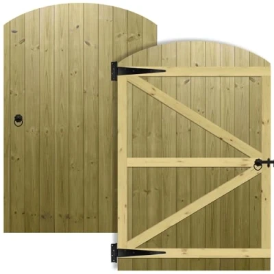 Image of Tongue &amp; Groove Interlocking Fully Framed Arched Top Pedestrian Side Garden Gate Height: 6ft (180cm) x Width: 120 cm Supplied with the Ring Latch Hinge Pack and Bolt
