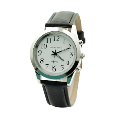 Image of Hailiky English Talking Watches Quartz Watch Black Leather Band for Blind Person Visually Impaired or The Elderly