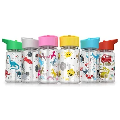 Image of Be Active Kids water bottle with Straw BPA Free flip nozzle Childs 450ml Kid School girls boys sports bottles (Pink)