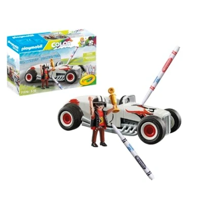 Image of Playmobil 71376 Color Hot Rod, creative colouring fun for car fans, with water soluble markers and numerous accessories, imaginative role play, artistic play sets suitable children ages 5+