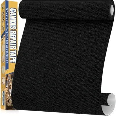 Image of Canvas Repair Tape, 40 x 160 cm Waterproof Fabric Tape for Furniture, Self Adhesive Patches Boat Covers, Sofas, Tents, Louge Chairs, Canopy, Awning Black