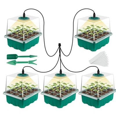 Image of BTONGE Upgrade 5 Set Seed Trays with Grow Light for Plants, Propagator Heightened Lids, LED Full Spectrum Sunlike White Plant Lights, Germination Seedling Starter Kit USB Powered
