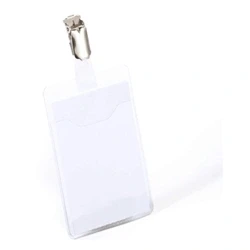 Image of Durable Visitor Badge 60 x 90 mm with Clip Transparent Pack of 25 Badges Portrait Format Ideal for Workplace Visitors and Events