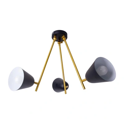 Image of Näve Triton ceiling lamp, black and gold, three bulb