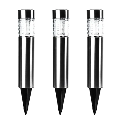 Image of Status Dubbo 6.3cm white LED Solar Bollard Stake Light Stainless Steel, 3 Pack
