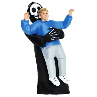 Image of Morph Kids Grim Reaper Pick Me up Inflatable Costume, Great Illusion Fancy Dress Outfit fits most Children to 5ft One Size