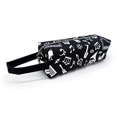 Image of Music Themed Black Tube Zipper Pencil Case Pouch with Hand Strap