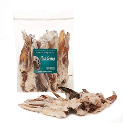 Image of PawGang Rabbit Ears with Fur 200g (14 16 Furry Ears) 100% Natural EU Sourced Treats for Dogs Puppies Adult Old Small Large Tasty Air Dried Chews Healthy Hypoallergenic Grain Free Barf Raw
