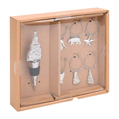 Image of Santa Express Silver Christmas Tree Bottle Stopper &amp; Wine Glass Charms