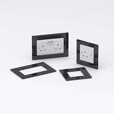 Image of Double/Single Socket Switch Surround/Acrylic Finger Plate (Single, Black)
