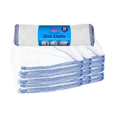 Image of HOMESHOPA Cotton Dish Cloths, 30 Pack White Soft Super Absorbent Home Kitchen Cleaning Scrubbing Washing Up Dishcloths, Washable &amp; Reusable Tea Towels for Cleaning, Drying Surfaces, Dishes