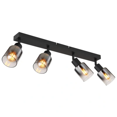 Image of Hubertus Ceiling Spotlight Bar Matt Black Smoke Glass Shade 4x E14