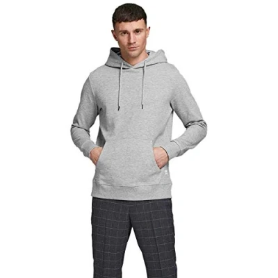 Image of Jack &amp; Jones Jjebasic HOOD Hoodie, Men&#039;s, Size: XXL, Light grey melange