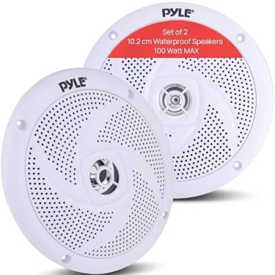 Image of Pyle Marine Speakers 4 Inch 2 Way Waterproof and Weather Resistant Outdoor Audio Stereo Sound System with 100 Watt Power Low Profile Slim Style Design 1 Pair PLMRS4W (White)