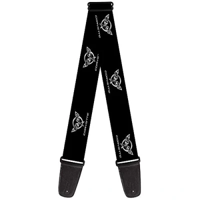 Image of Buckle Down Guitar Strap Corvette Black Silver Repeat 2 Inches Wide (GS WC5001)