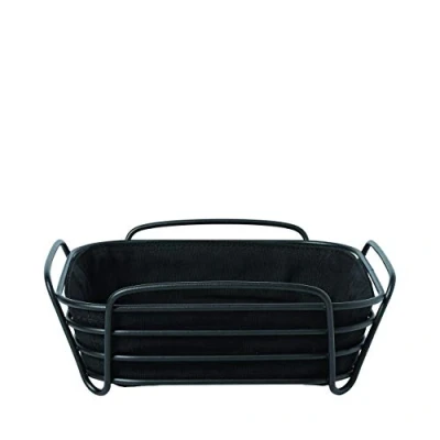 Image of blomus Delara 63872 Bread Basket L made of powder coated steel, black, cotton fabric bag, trendy and modern design, versatile, exclusive look (H x W D: 9.5 25.5 cm, 63872)