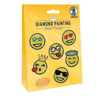 Image of Ursus 43500006 Diamond Painting Smileys for Decorating Stickers with Sparkling Diamonds, 2 Sheets 15 x 10 cm, Different Designs, Stones, Pickers, Wax and Bowl, Colourful