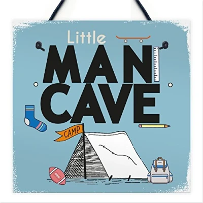 Image of RED OCEAN Little Man Cave Hanging Door Sign Kids Bedroom Wall Plaque Decor New Born Boys Gifts