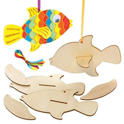 Image of Baker Ross FE234 Fish Wooden Decorations Pack of 6, Crafts for Children to Decorate and Display, Make Your Own Ornament Kids Arts