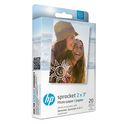 Image of HP 1AH01A Sprocket 2x3&quot; Premium Zink Sticky Back Photo Paper (20 Sheets) Compatible with Printers