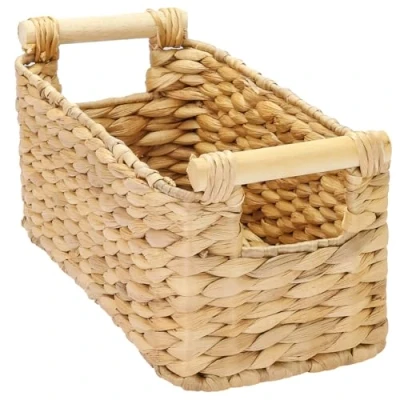 Image of HMF Bathroom Storage Basket, Woven Water Hyacinth Basket with Wooden Handles, 30 x 15 13 cm