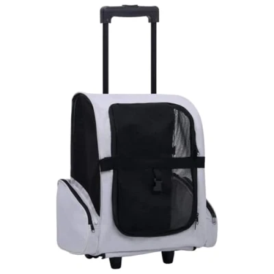 Image of &#039;vidaXL Foldable Multipurpose Pet Trolley Comfortable, Durable, and Ventilated Carrier Grey Fabric Handbag/Backpack with Mesh Windows Storage Pockets