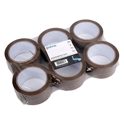 Image of Pavo Premium 50 mm x 66 m Polypropylene Packing Tape Brown (Pack of 6)