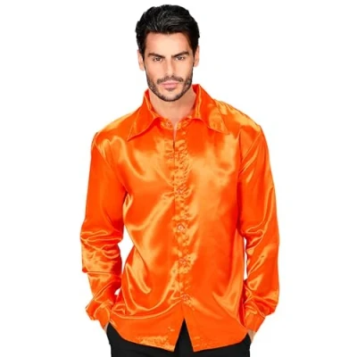 Image of Satin &quot;BROWN 70s DISCO SHIRT&quot; (S)
