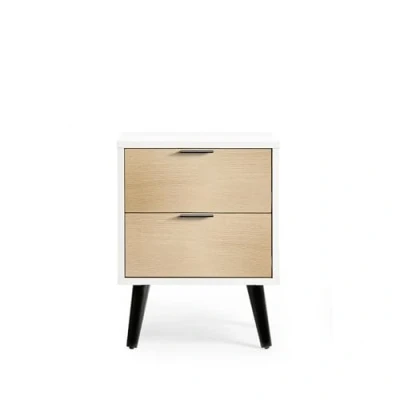 Image of Julian Bowen Alba 2 Drawer Bedside Soft Close, Rubberwood, White and Oak, One size