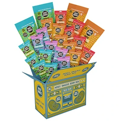 Image of Healthy Snacks Hamper Boombox Variety Box by Noisy Roasted Chickpeas &amp; Fava Broad Beans Low Calorie, High Protein, Vegan Perfect for Veganuary (25g x 20 100g 4)