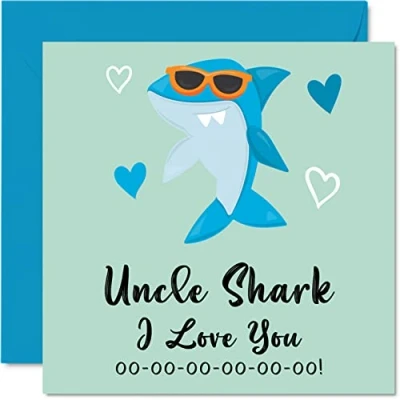 Image of Birthday Cards for Uncle Shark Card from Niece or Nephew, Happy Uncle, Toddler Baby, 145mm x Seasonal Funny Greeting Gifts