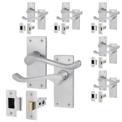 Image of EAI Satin Victorian Scroll Door Handle Latch Set 6 Pairs of Chrome Internal Lever Handles on Backplate &amp; (64mm)